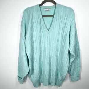 Kassatly Palm Beach 100% Scotland Cashmere V Neck Cable Knit Sweater XL